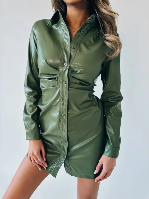 Sage Leather Mini Dress